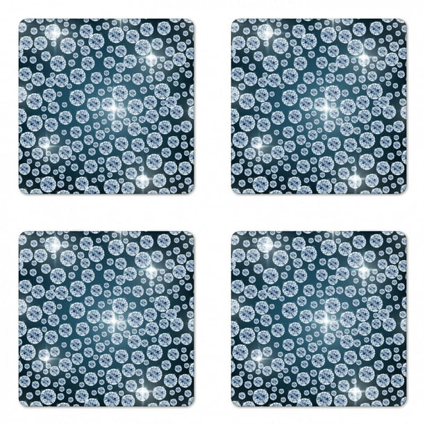 Diamond Coaster Set of 4, Diamonds Backdrop Carbon Atoms in Cubic