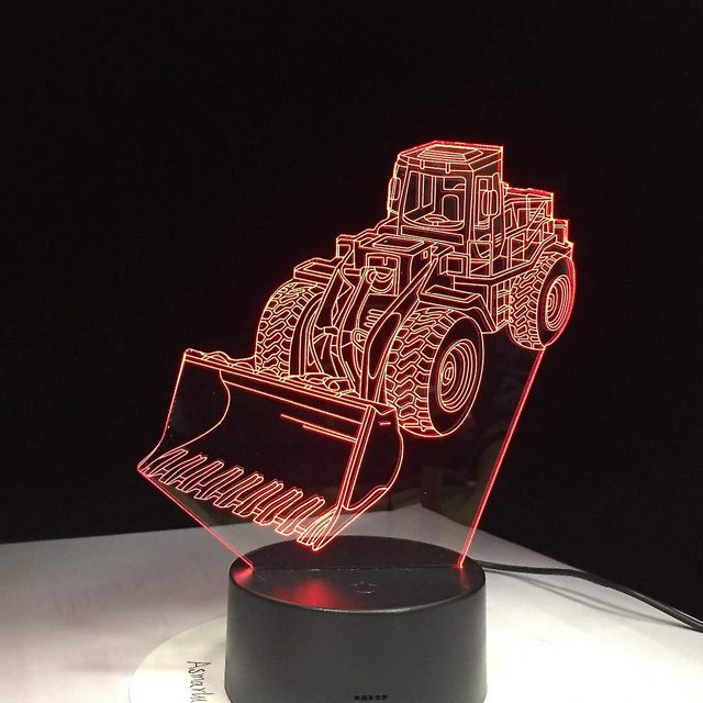 Luz nocturna Excavadora Bulldozer Máquina Lámpara 3d Led Luz nocturna 7 Cambio de color Atmósfera Lámpara táctil Visión Lámpara acrílica Regalos Feliz Sencillez