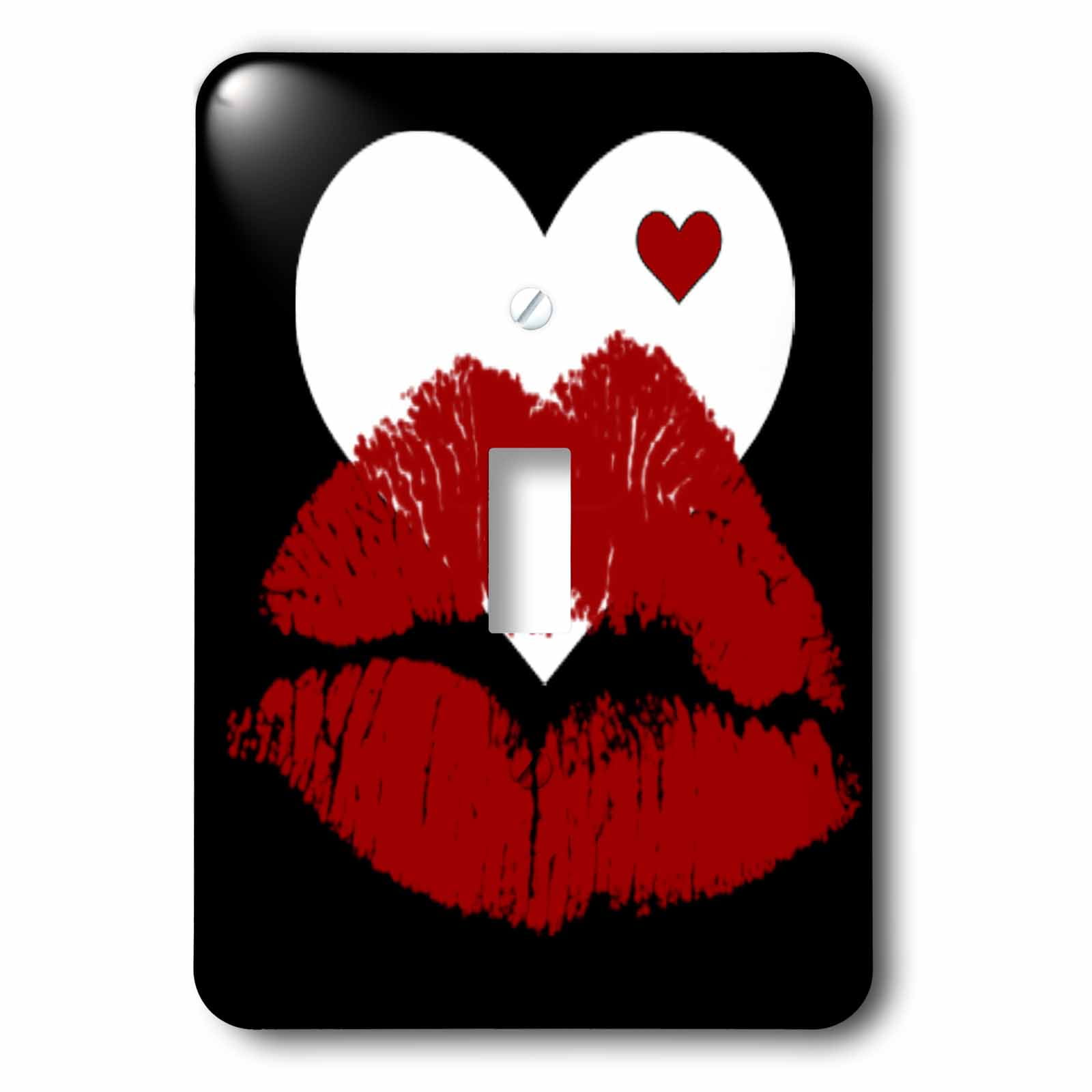 3dRose Red Lips Against A White Heart Against Black Background, Single Toggle Switch