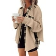 thumbnail image 1 of Womens Waffle Knit Plaid Shacket Boyfriend Button Down Shirt Jacket Loose Long Sleeve Tops, 1 of 6
