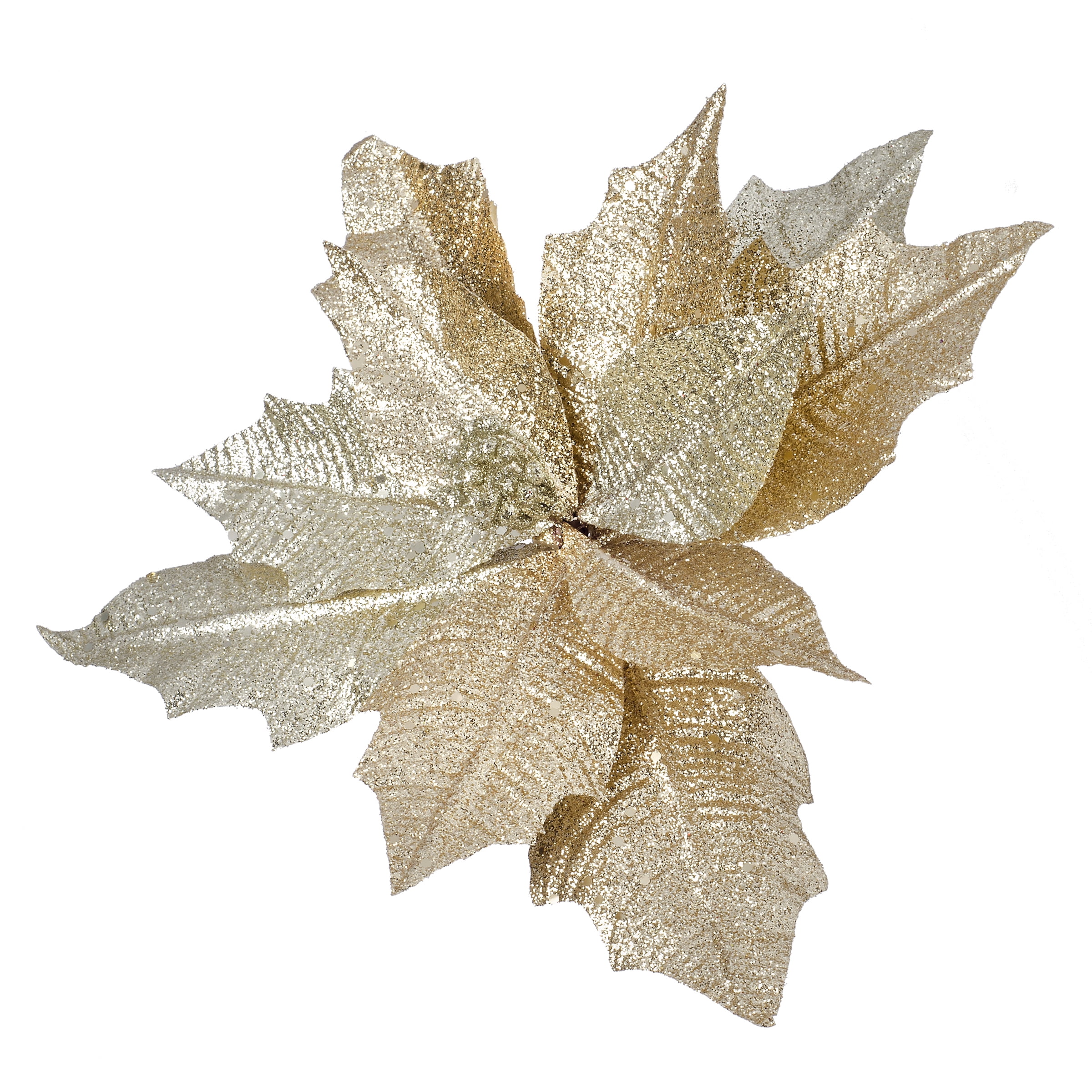 Christmas Floral Gold Glitter Poinsettia Pick