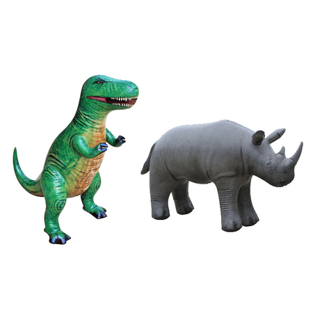 Inflatable Tyrannosaurus T-Rex Rhinoceros Rhino Jurassic Safari Animal Dinosaur Toy Party Gift Kids (TYR3+RHINO)