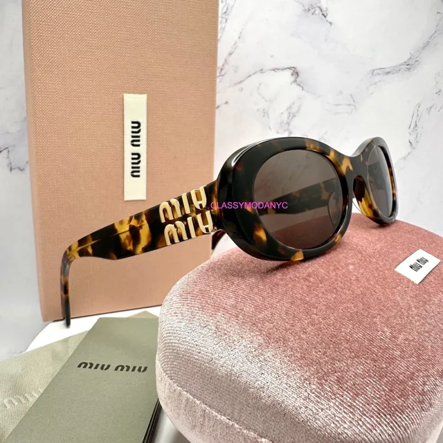 MIU MIU Sunglasses MU 06ZS VAU06B New Brown Black Tortoise Gold Metal Logo Italy