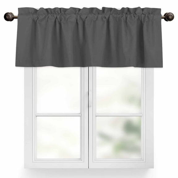 Dark Gray Valances for Windows, 42 x 12in, Solid Color Rod Pocket Kitchen Valance Curtain Light Filtering Window Treatments for Living Room Bedroom, 1 Panel