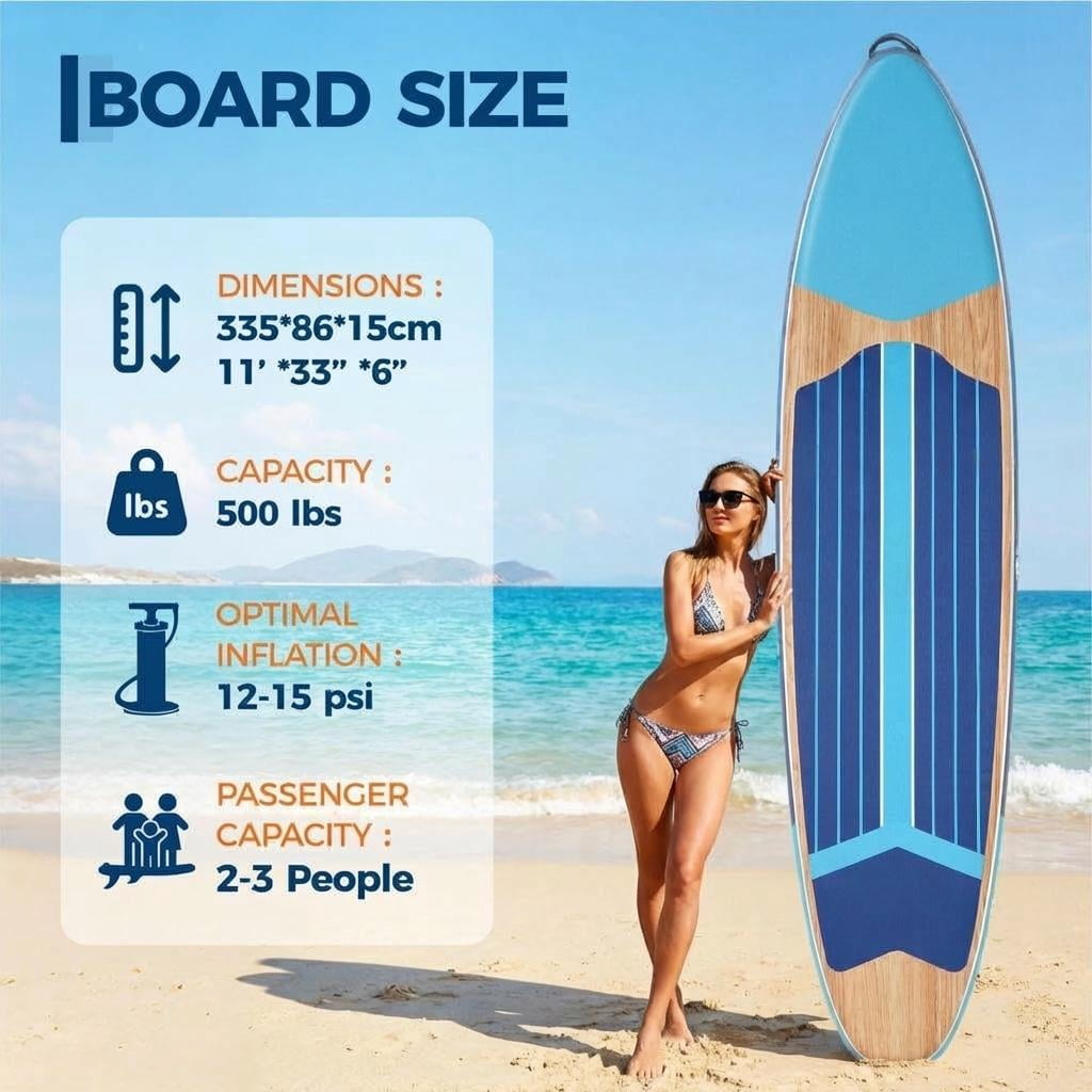 11' Inflatable Stand Up Paddle Board with Premium SUP Accessories, 450LB Weight Capacity, Wide & Stable for Beginners, Includes Adjustable Paddle & Camera Mount