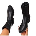 thumbnail image 4 of Women Boots Pointed Toe Mid Calf Boots with Back Zipper Comfort PU Slouch Shoes with Stacked Block Heel for Fall Winter Casual Outdoor Daily Wear, 4 of 9