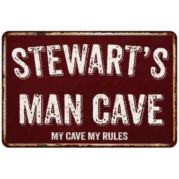 STEWART'S Man Cave Red Grunge Gift Sign Metal 12x18 Decor 208120003443