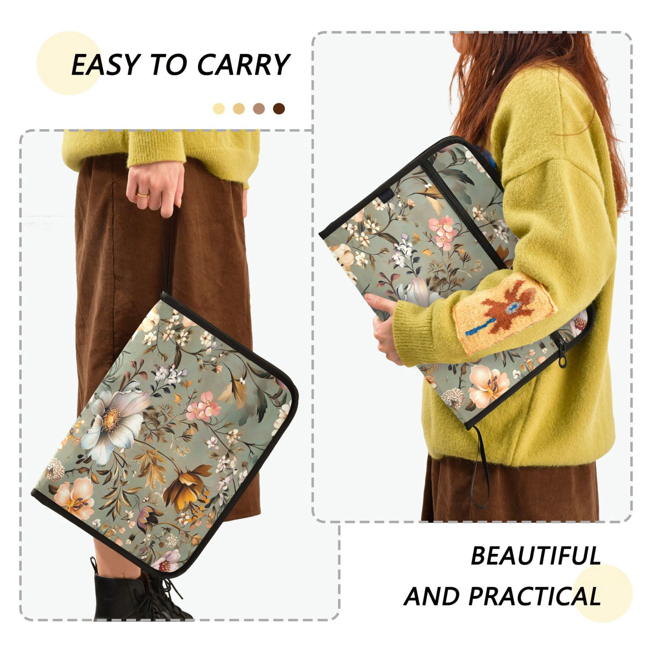 Accordion File Organizer with Zip Closure 13 Pockets Expanding File Folder Letter A4 Paper Document Organizer for Home Office Pastel Vintage Floral