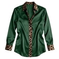 thumbnail image 4 of Fiaer Satin Business Blouses for Women Leopard Button down Silk Shirts Long Sleeve Casual Tops Green XL, 4 of 4