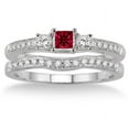 thumbnail image 2 of 1.5 Carat Ruby & Diamond Three Stone Bridal Set on 10k White Gold, 2 of 3