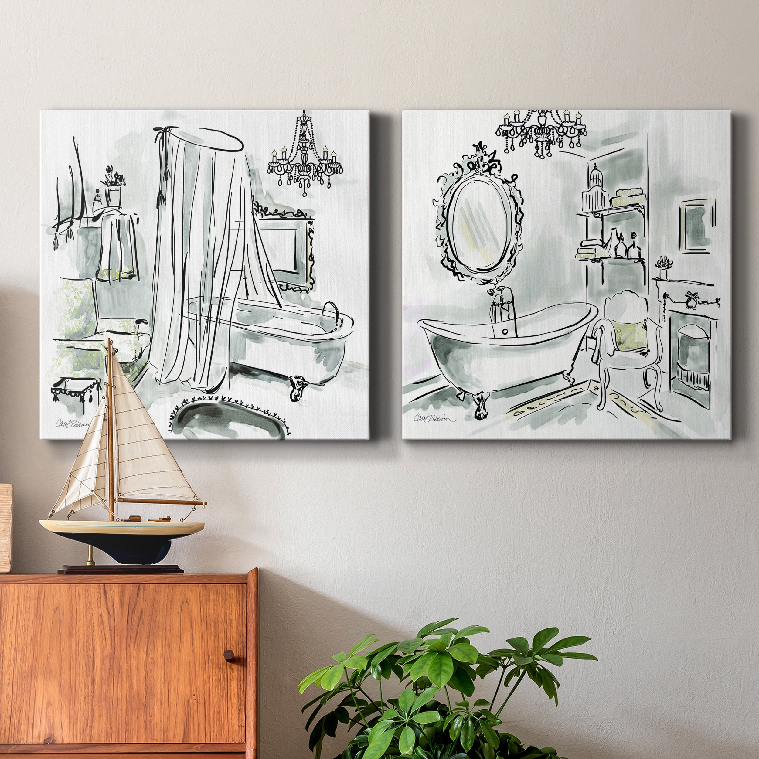 Opulent Bath I - Premium Gallery Wrapped Canvas - Ready to Hang Set of 2 - 10 x 10 Each