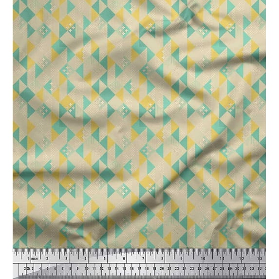 Soimoi Japan Crepe Satin Fabric Dot & Check Geometric Print Sewing Fabric Yard 42 Inch Wide
