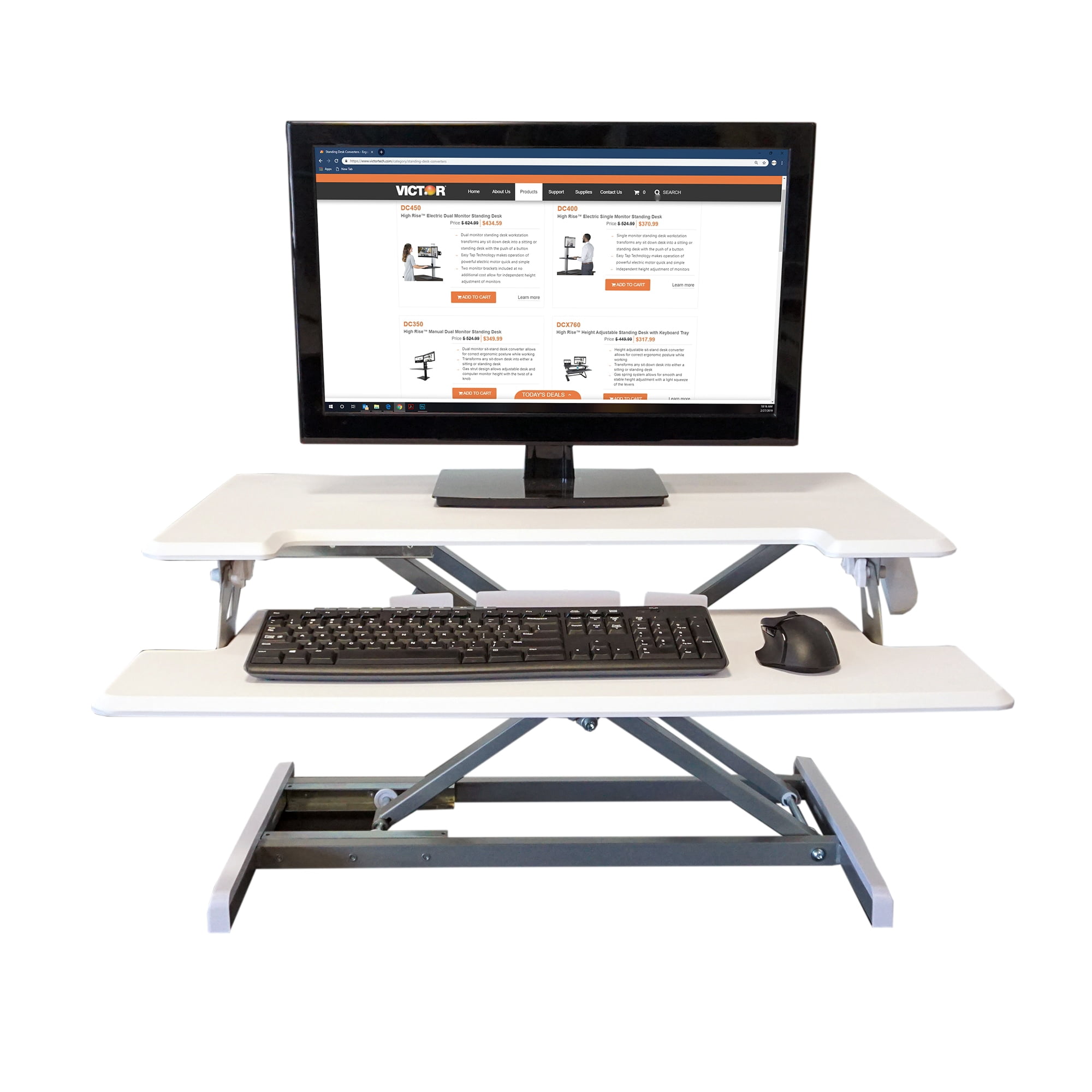 Victor High Rise Height Adjustable Compact Standing Desk with Keyboard Tray