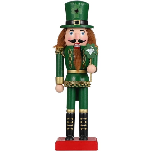 Christmas Nutcracker Figure Wooden Irish Nutcracker Soldier Festive Ornament for Christmas St. Patricks Day Desktop Home Decor Kids (25CM,Green)