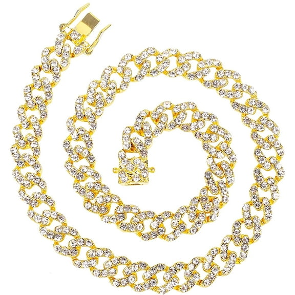 HH Bling Empire Iced Out Diamond Cuban Link Chain Necklaces for Men Women Silver Gold Multicolored 18-30 Inches