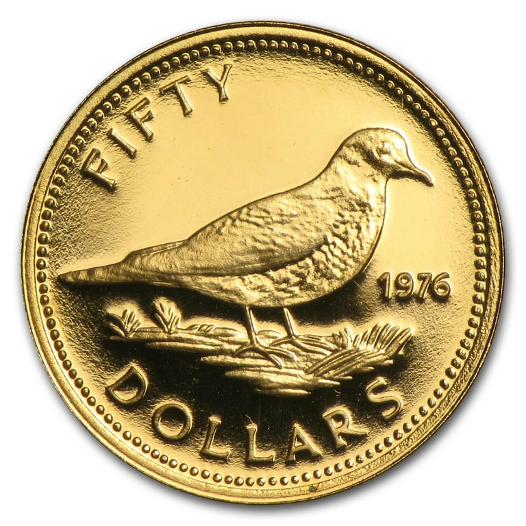 tobacco dove Bahamas Gold 50 Dollars Tobacco Dove BU/Proof (1974-1977)