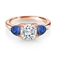 thumbnail image 2 of Gem Stone King 18K Rose Gold Plated Silver White Moissanite and Blue Created Sapphire 3 Stone Engagement Ring for Women (2.78 Cttw, Gemstone Birthstone, Available in Size 5, 6, 7, 8, 9), 2 of 3