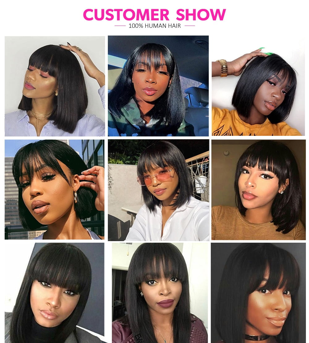 Fringe Wig Human Hair Short Bob Wig Straight Human Hair Wigs With Bangs Full Machine Made Wigs Human Hair Wigs