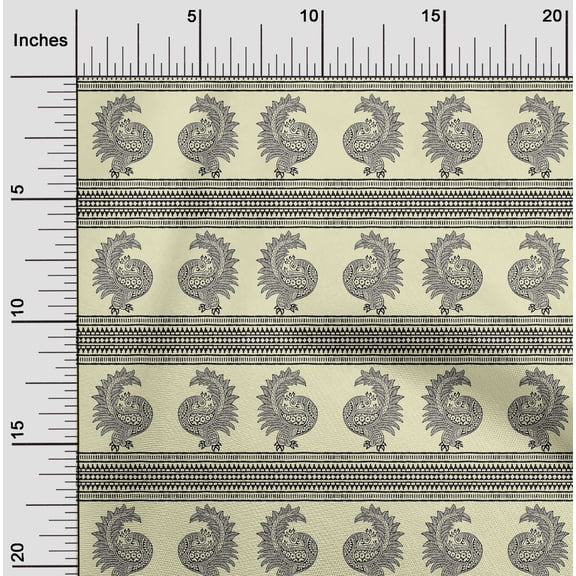 oneOone Cotton Silk Fabric Peacock Block Print Fabric By The Yard 42 Inch Wide