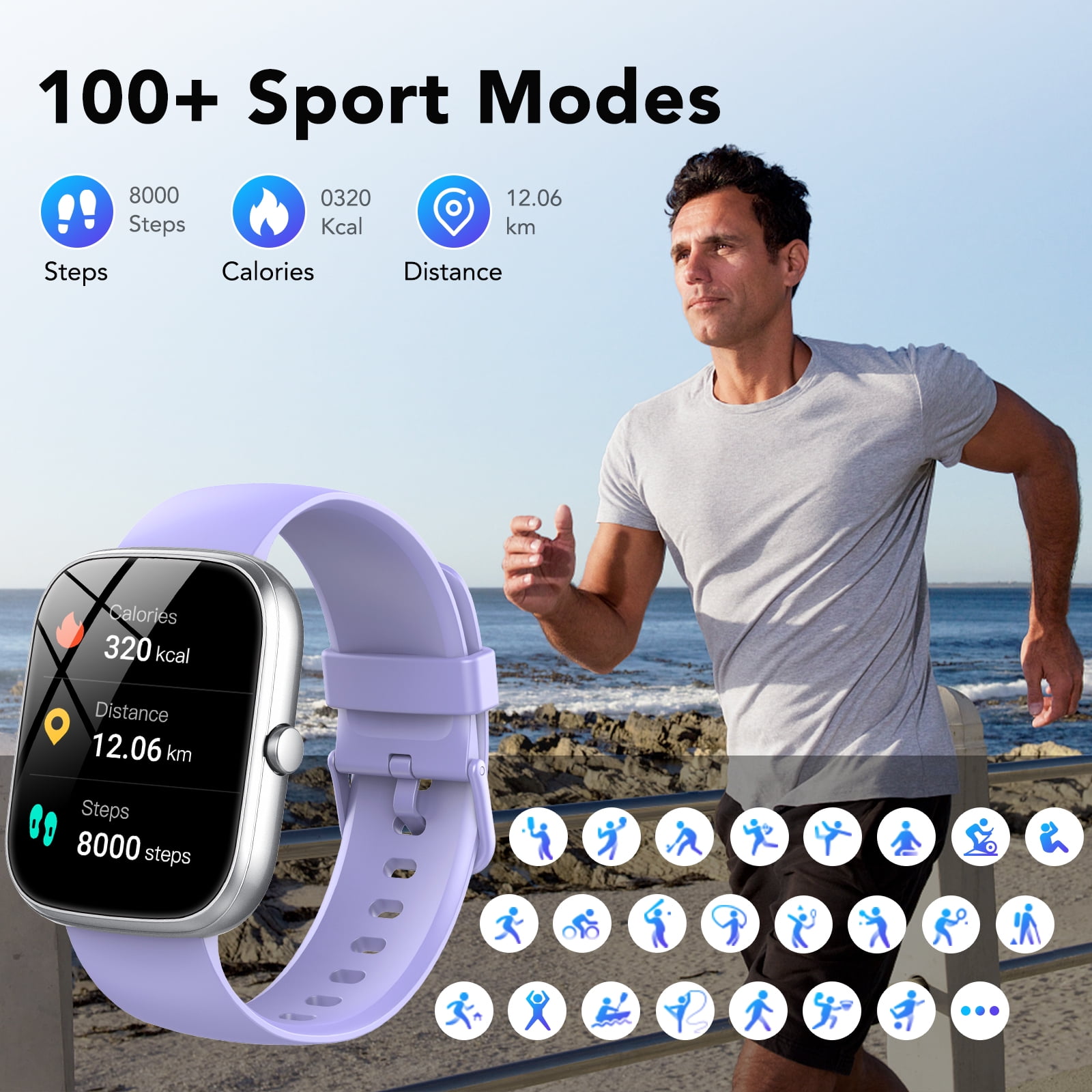 Montre Connectée Pour Hommes Et Femmes, écran Tactile, Moniteur D Physique Etanche Ip67 Bluetooth Meteo 2021