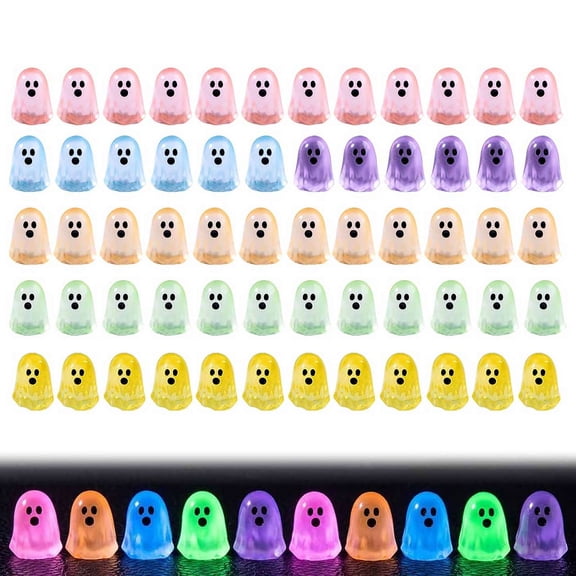 Mini Glow-in-the-Dark Ghost Figurines, 60 Pcs Halloween Resin Ornaments for Crafts Party Favors, Luminous Decor for Garden DIY Projects