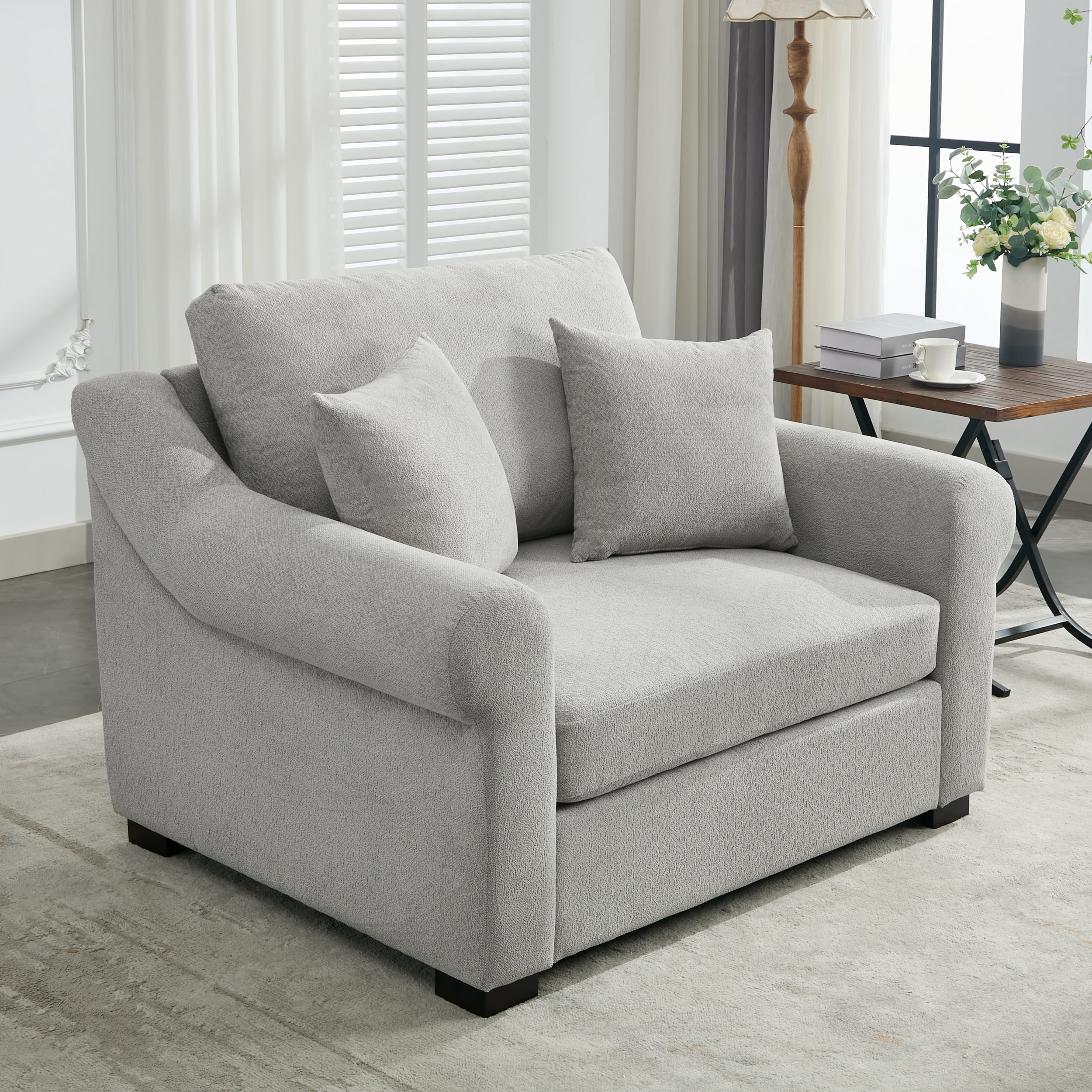 Euroco Modern Chenille Oversized Armchair, Chair and a Half, Single Sofa for Bedroom, Living Room,44.5" Wide, Light Grey