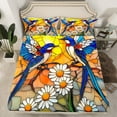 thumbnail image 2 of jejeloiu Cute Hummingbird Full Size Sheets,Rustic Daisy Flower Bed Sheets,Colorful Glass Sheet Sets For Men Women,Luxury Bedroom Decor,4pcs, 2 of 7