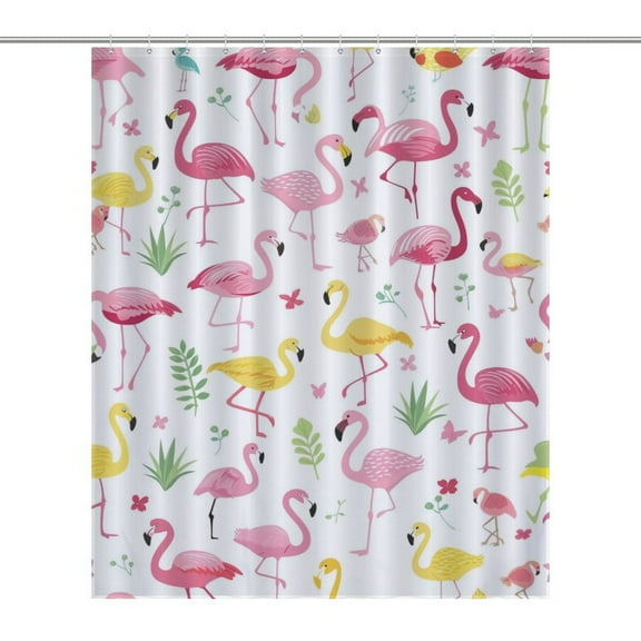 Flamingo Pattern Shower Curtain Modern Home Bathroom Bathtub Decor Waterproof Fabric with 12PCS Hooks