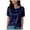 Blue, variant on Women's Satin Blouses Short Sleeve Elegant Pearl Beaded Round Neck Silk Shirt Business Casual Tops for Office Dark Green for Size M