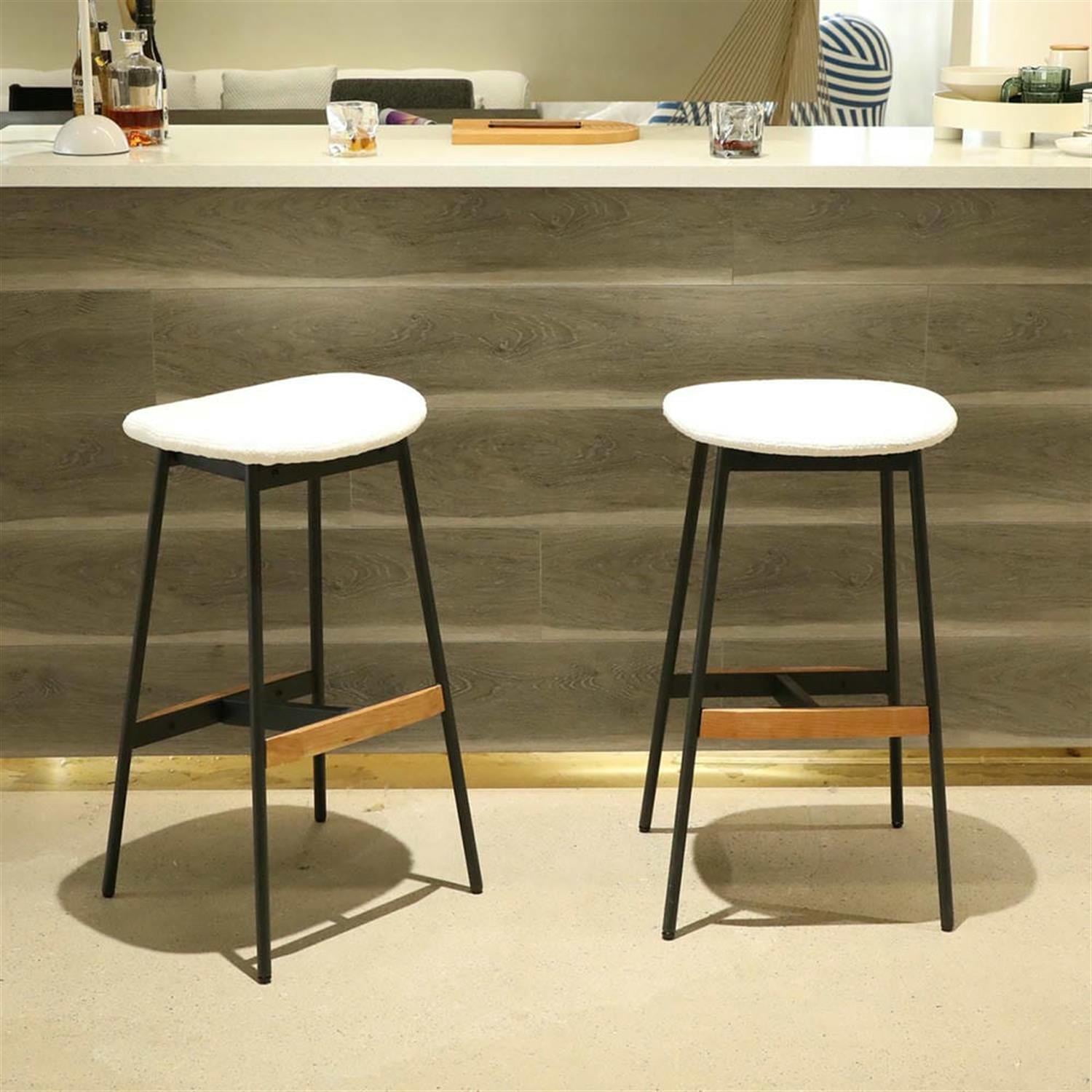 Demi Bonn 29" Counter Height Bar Stools Set of 2, Soft Fabric Upholstered Barstools, Kitchen Island Countertop Chairs for Dining Room, White
