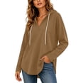 thumbnail image 2 of Ozmmyan Womens V Neck Lightweight Hooded Sweatshirt for Womens Long Sleeve Drawstring Pullover Tunic Top with Curved Hem Fall Winter Casual Hoodie, 2 of 8