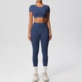 thumbnail image 5 of Telankuip 2 Piece Yoga Sets for Women Solid Color Stretchy Breathable Yoga Running Gym Fitness Short Sleeve Crop Top with High Waist Leggings Two Piece Workout Outfits Navy L, 5 of 5