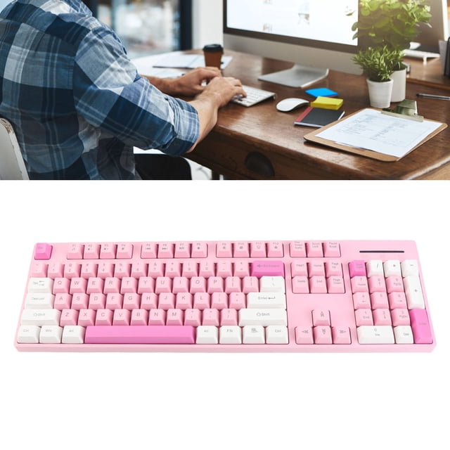 Cute Keyboard, 104 Keys 12 Multimedia Function Keys Keyboard for Game for 7 Pink,Grey