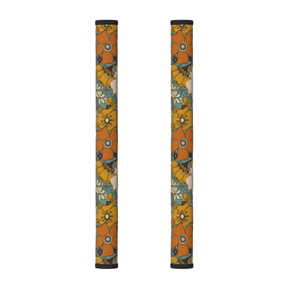 Refrigerator Door Handle Cover 2pcs Microwave Oven Kitchen Cabinet Dishwasher Door Handle Cover 5.1in X 15.7in Bright Terracotta Flowers Style