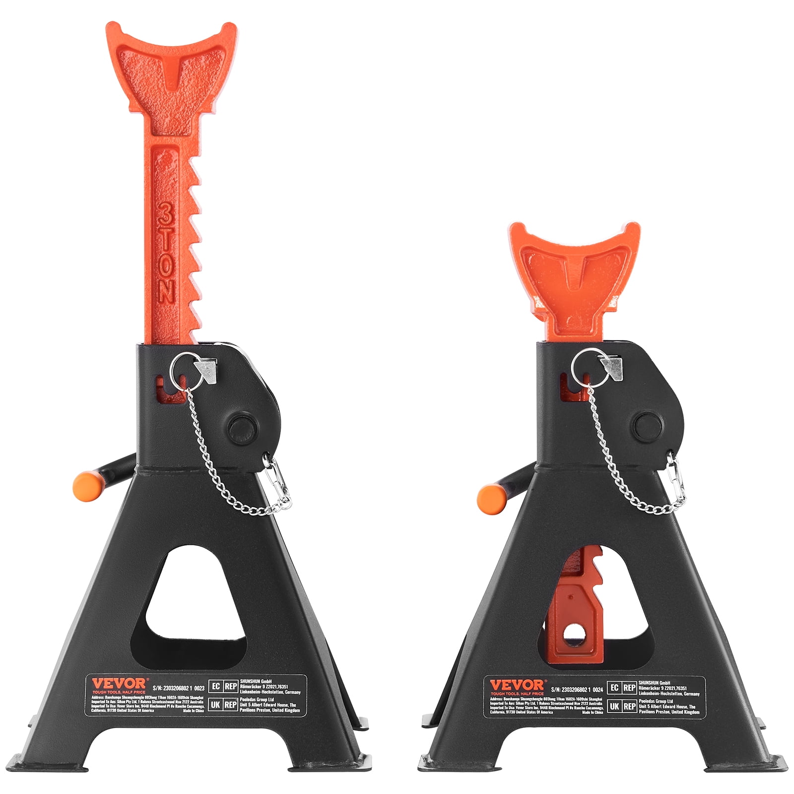 VEVOR Jack Stands, 3 Ton (6,000 lbs) Capacity Car Jack Stands Double Locking, 10.8-16.3 inch Adjustable Height,1 Pair