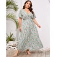 thumbnail image 6 of Plus Size Wedding Guest Maxi Dresses for Curvy Women, Summer Casual Floral Long Party Sundress with 3/4 Sleeve, 6 of 8
