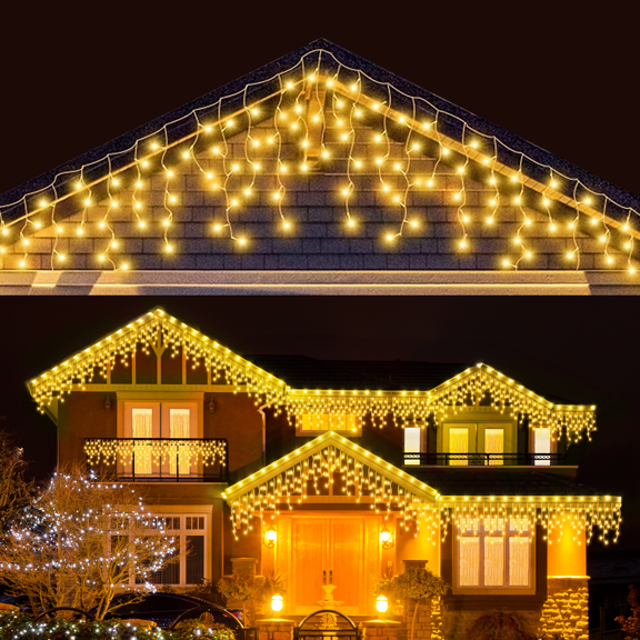2 Pack,40FT 480 LED Christmas Outdoor Icicle Lights,8 Modes,IP54 Waterproof,With Timer & Memory Fuction,Connectable,360° Glow,Plug In Twinkle Curtain String Lights For Xmas,Holiday,Wedding