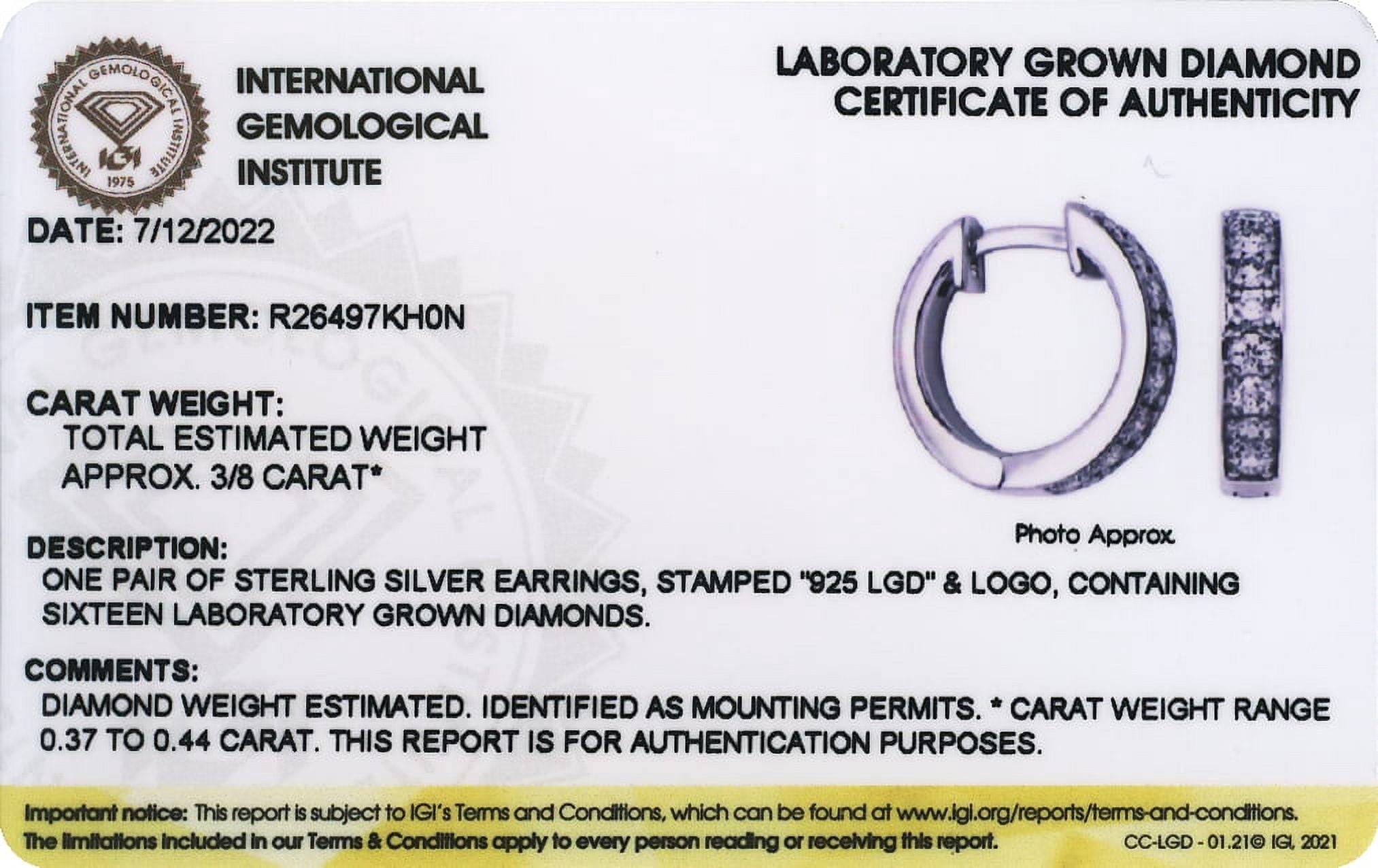 Forever Facets 3/8 CT TW Lab Grown Diamond Hoops in Platinum over Sterling Silver, Adult Female