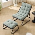 thumbnail image 2 of S-HOME European Style Patio Chair With Puffy Cushion And Foot Stool In Black Steel Frame For Living Room Spaces, Light Green, 2 of 12