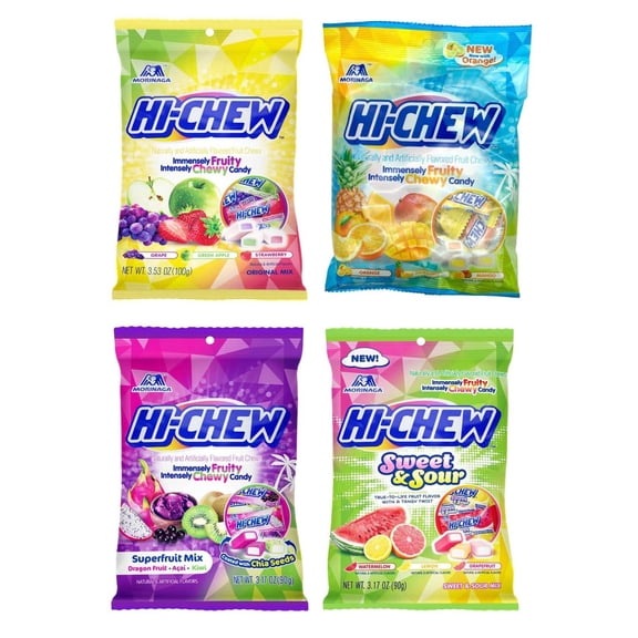 Hi Chew 4 Essential Variety Pack (Original, SuperFruit, Tropical, Sweet Sour), (Pack of 4)