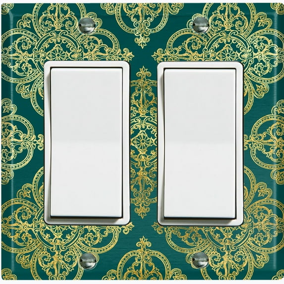 Metal Light Switch Plate Cover Elegant Green Yellow Diamond Cross Damask DAM091