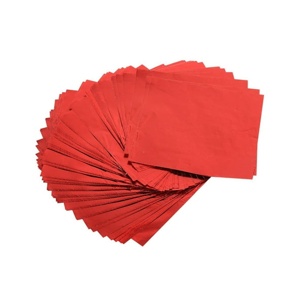 100pcs Red Candy Wrappers - 3x3 Inch Square Foil Sheets for Chocolate & Sweets