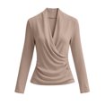thumbnail image 4 of Bxsruta Women's Long Sleeve Wrap Top V Neck Ruched Blouse Slim Fit Workwear Shirt, 4 of 8