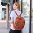 thumbnail image 2 of Dora & Liz - Mochila para mujer, de piel de moda, convertible, para viajes, universidad, con correa colorida, PU Marrón, M, 2 of 5