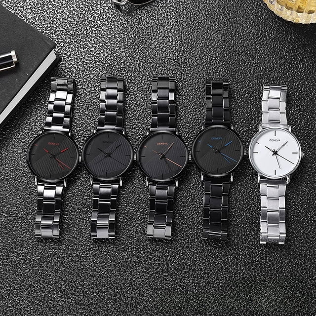 Reloj de moda de secundaria para hombres y mujeres Reloj de correa de acero de cuarzo simple
