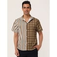 thumbnail image 2 of INSPIRE CHIC Camisa de cuadros a rayas estampada con botones y manga corta en color en contraste para hombre Cafe Blanco L, 2 of 6