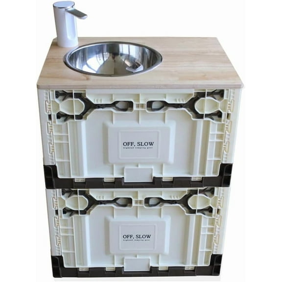 SOFS128 outdoor camping Portable sink 2 levels Camp With car outdoor storage ivory 20.6x14.7x12.6inch