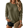 thumbnail image 2 of Womens Crew Neck Knit Sweater Long Sleeve Solid Color Casual Pullover Top, 2 of 8