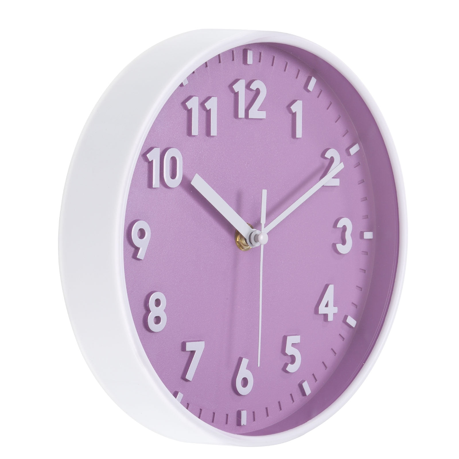 Uxcell 8 inch Plastic Wall Clock 3D Number Quartz Battery Operated Silent Non-Ticking Round Wall Clocks Purple