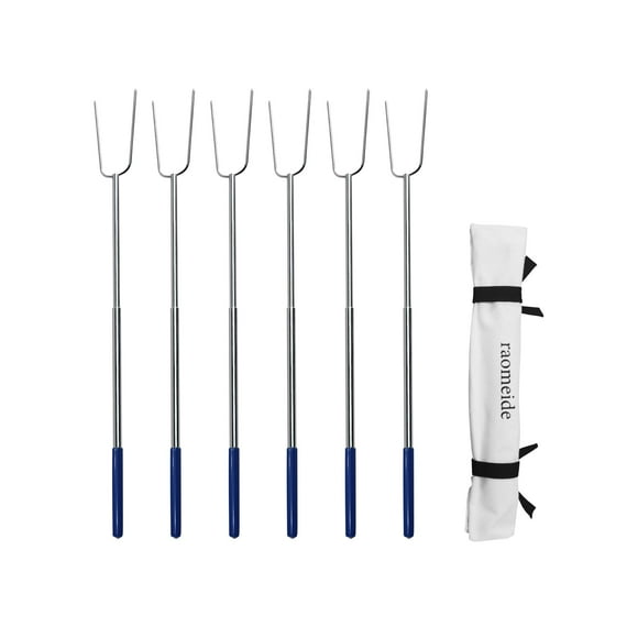 RAOMEIDE Smores Sticks for Fire Pit Long with Stable Base Hot Dog Roasting Sticks for Campfire Marshmallow Roasting Sticks for Fire Pit Campfire Sticks Heavy Duty 6 Pack